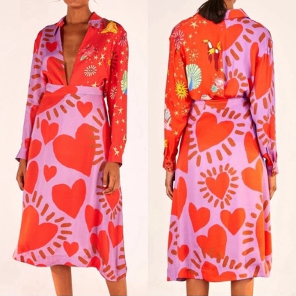 Farm Rio Hearts Midi Skirt size small. Taken in to fit 0/XS.